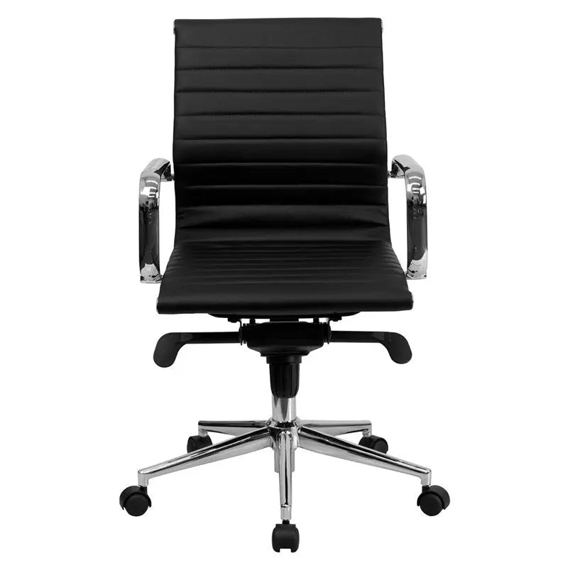 Silkeborg Mid-Back Black Ribbed Leather Swivel Conference Chair, Knee-Tilt, Arms iHome Studio