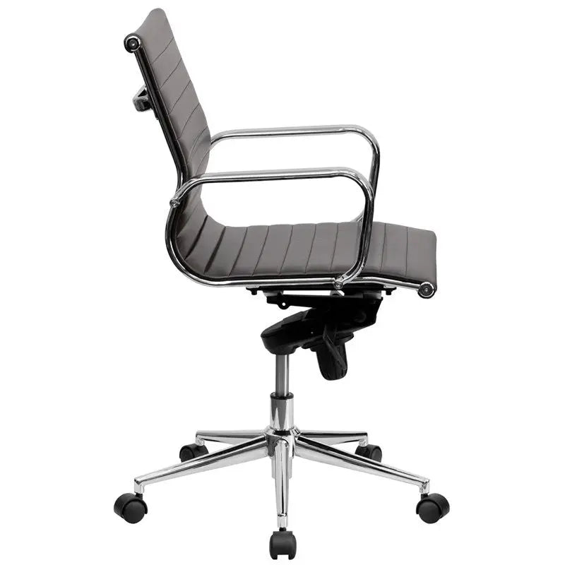 Silkeborg Mid-Back Brown Ribbed Leather Swivel Conference Chair, Knee-Tilt, Arms iHome Studio