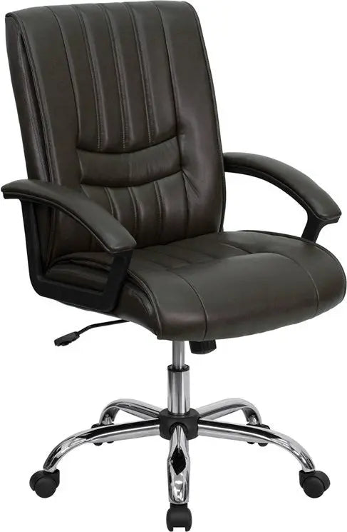Silkeborg Mid-Back Espresso Brown Leather Swivel Manager's Chair w/Arms iHome Studio
