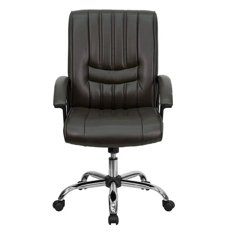 Silkeborg Mid-Back Espresso Brown Leather Swivel Manager's Chair w/Arms iHome Studio