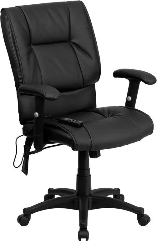 Silkeborg Mid-Back Massaging Black Leather Executive Swivel Chair w/Adj Arms iHome Studio