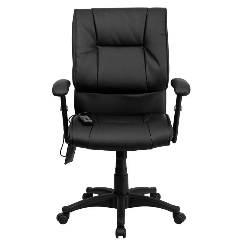 Silkeborg Mid-Back Massaging Black Leather Executive Swivel Chair w/Adj Arms iHome Studio