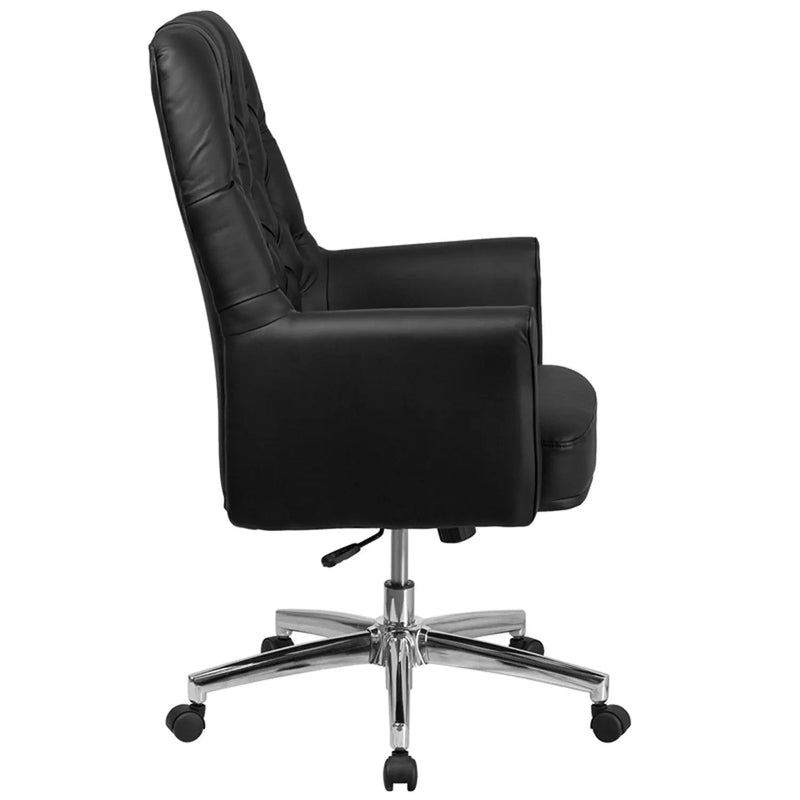 Silkeborg Mid-Back Tufted Black Leather Executive Swivel Chair w/Arms iHome Studio