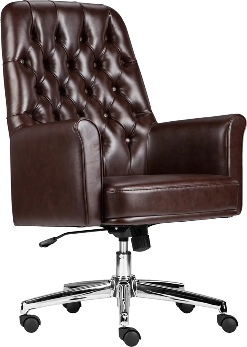 Silkeborg Mid-Back Tufted Brown Leather Executive Swivel Chair w/Arms iHome Studio