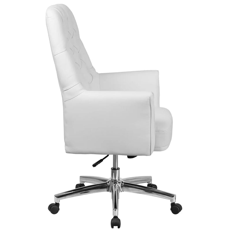 Silkeborg Mid-Back Tufted White Leather Executive Swivel Chair w/Arms iHome Studio