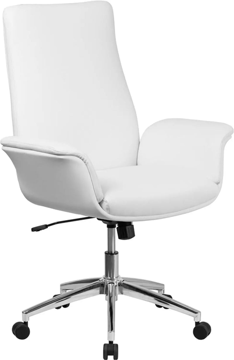 Silkeborg Mid-Back White Leather Executive Swivel Chair w/Flared Arms iHome Studio