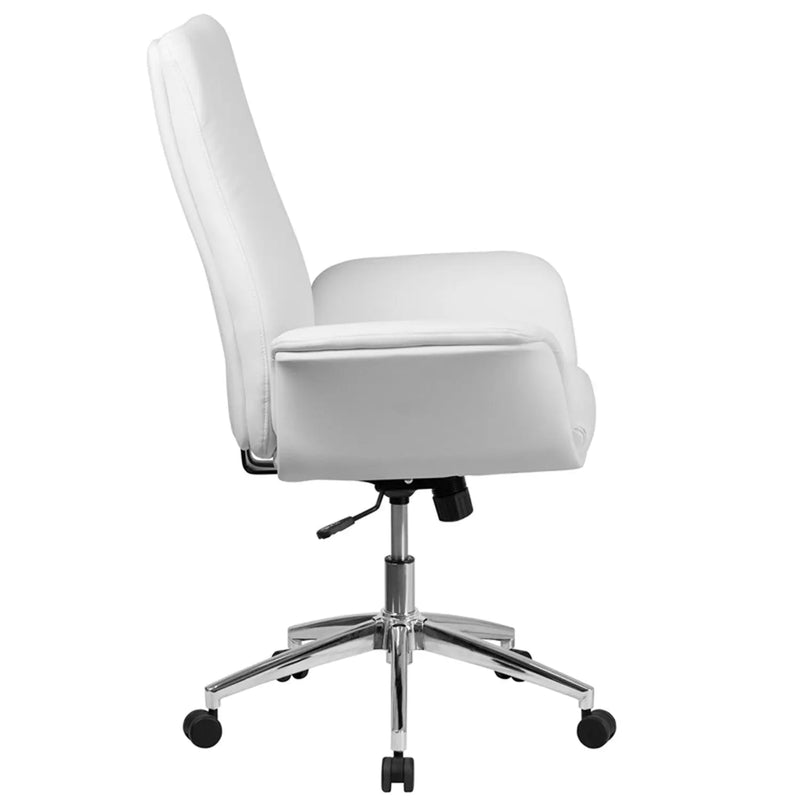 Silkeborg Mid-Back White Leather Executive Swivel Chair w/Flared Arms iHome Studio