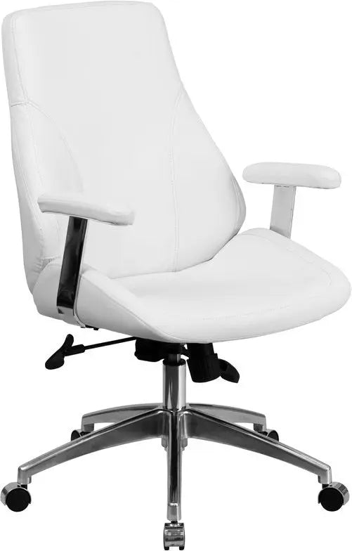 Silkeborg Mid-Back White Leather Executive Swivel Chair w/Height Adj, Arms iHome Studio