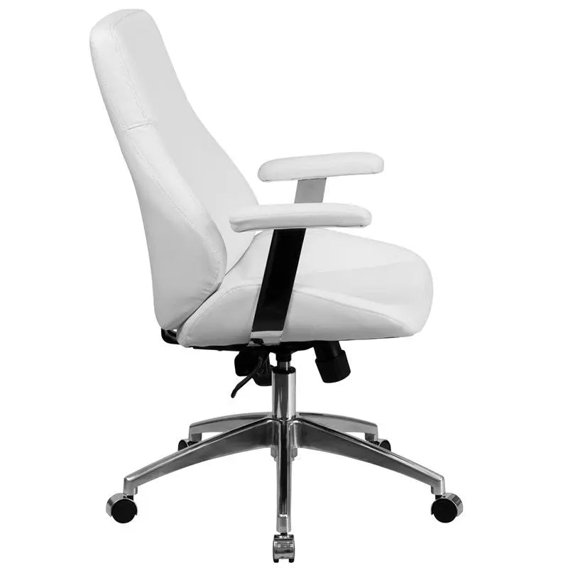 Silkeborg Mid-Back White Leather Executive Swivel Chair w/Height Adj, Arms iHome Studio