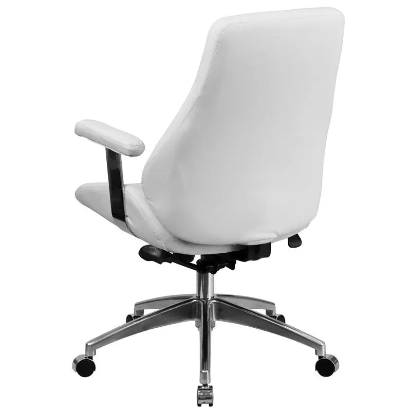 Silkeborg Mid-Back White Leather Executive Swivel Chair w/Height Adj, Arms iHome Studio