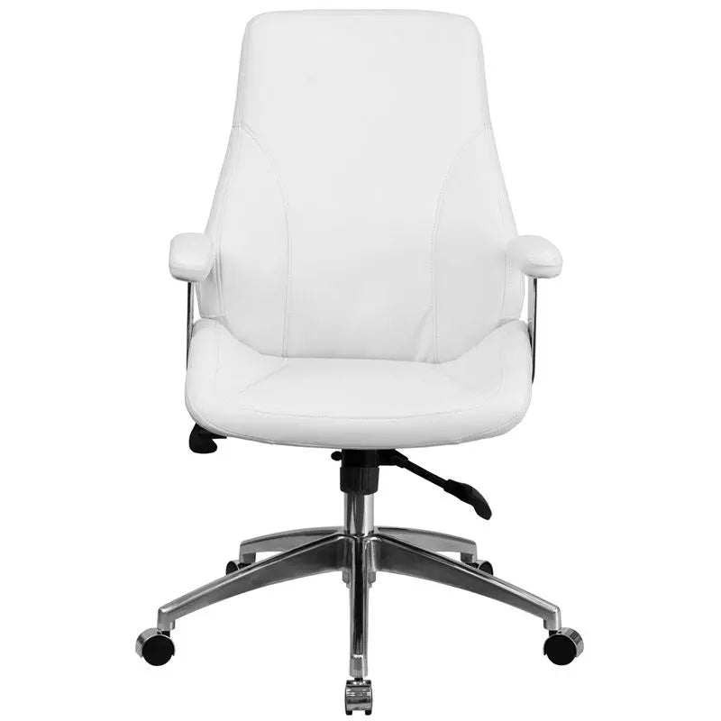 Silkeborg Mid-Back White Leather Executive Swivel Chair w/Height Adj, Arms iHome Studio