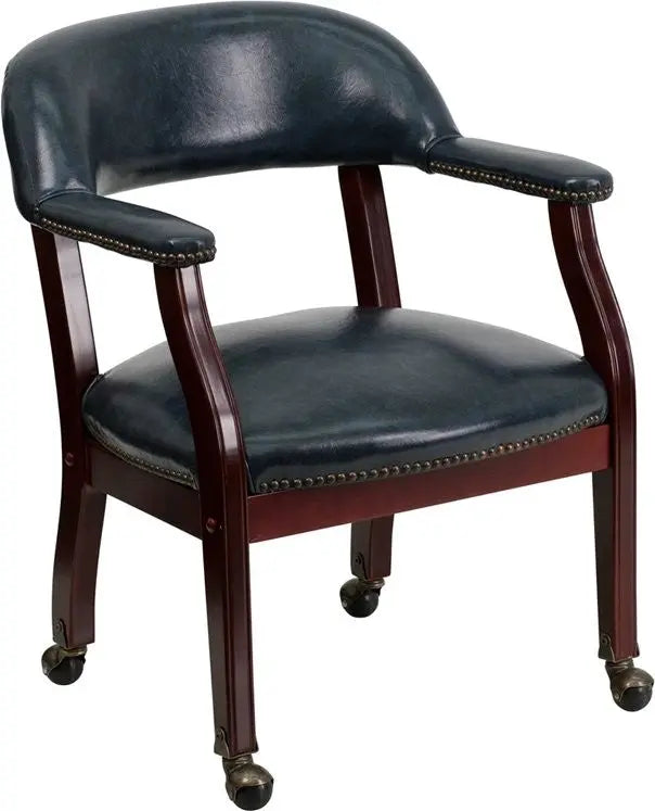 Silkeborg Navy Vinyl Luxurious Conference Chair w/Casters iHome Studio