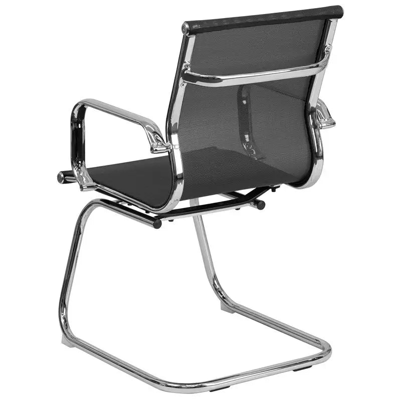 Silkeborg Transparent Black Mesh Side Reception/Guest Chair w/Chrome Sled Base iHome Studio