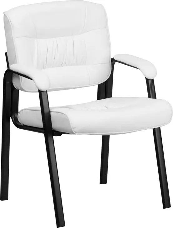 Silkeborg White Leather Executive Side Reception/Guest Chair w/Black Frame iHome Studio