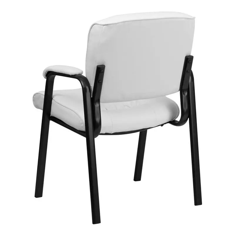 Silkeborg White Leather Executive Side Reception/Guest Chair w/Black Frame iHome Studio