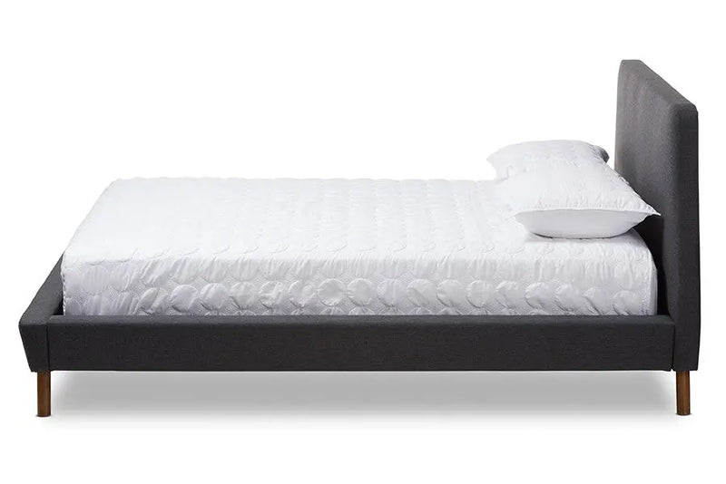 Sinclaire Dark Grey Fabric Upholstered Walnut Platform Bed (Queen) iHome Studio