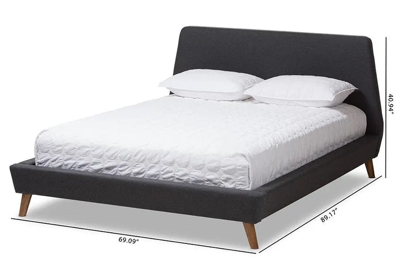 Sinclaire Dark Grey Fabric Upholstered Walnut Platform Bed (Queen) iHome Studio