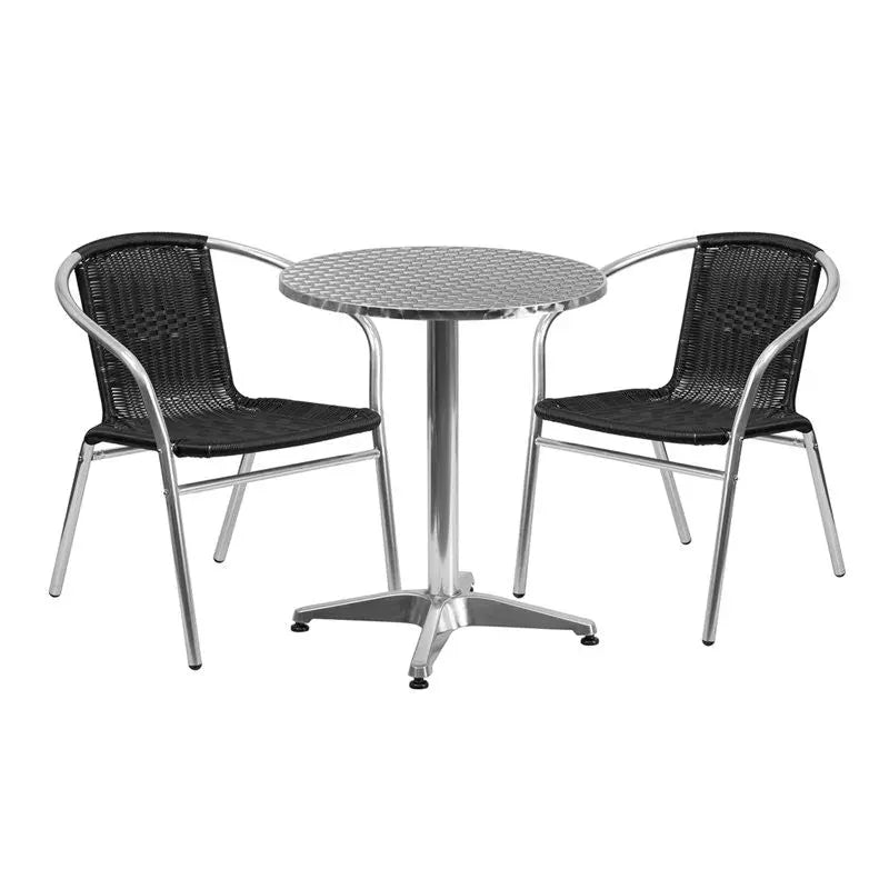 Skovde 3pcs Round 23.5'' Aluminum Table w/2 Black Rattan Chairs iHome Studio