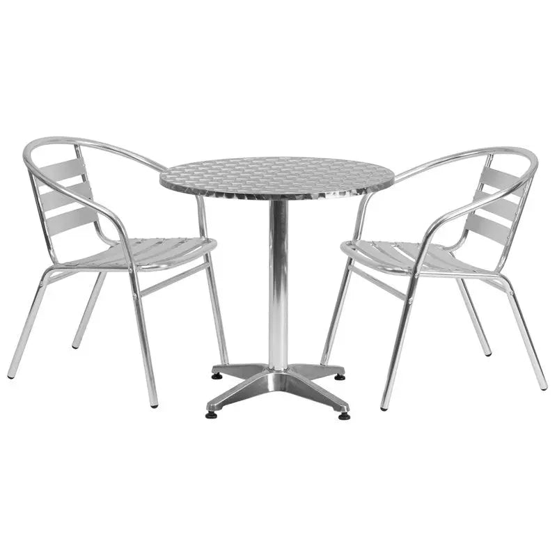 Skovde 3pcs Round 27.5'' Aluminum Table w/2 Slat Back Chairs iHome Studio