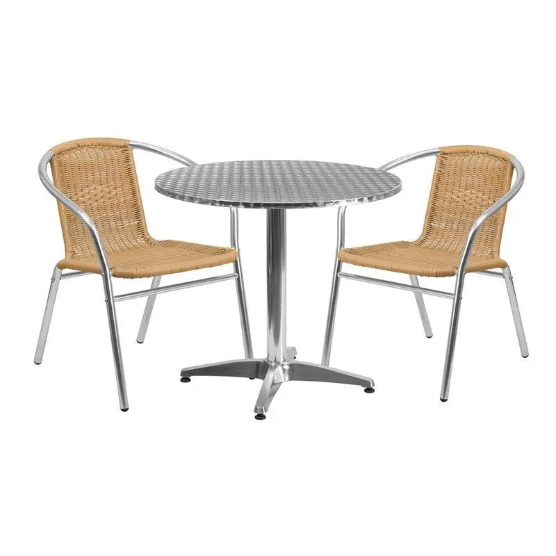 Skovde 3pcs Round 31.5'' Aluminum Table w/2 Beige Rattan Chairs iHome Studio