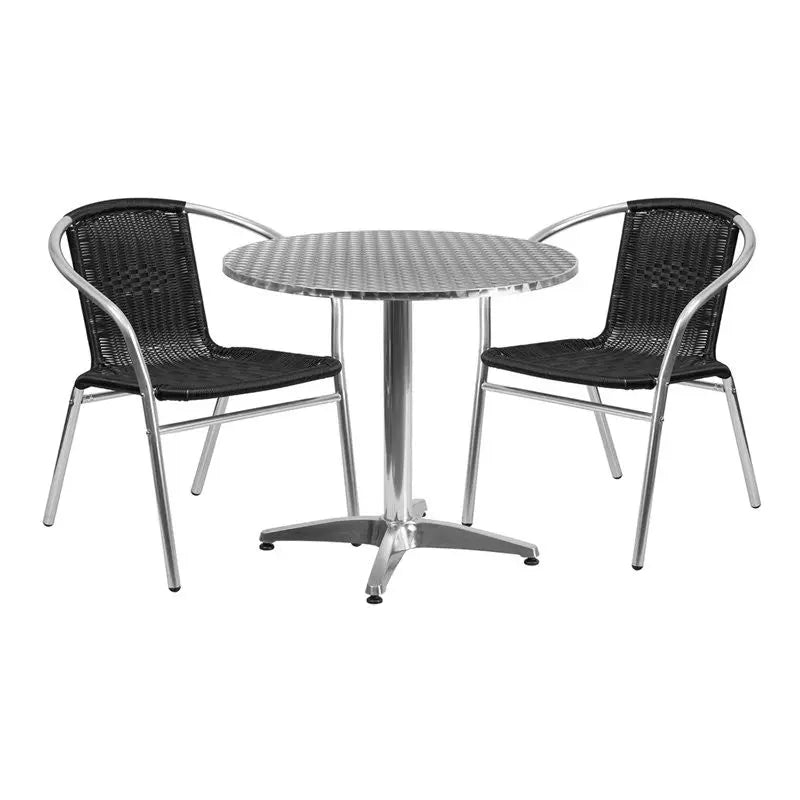 Skovde 3pcs Round 31.5'' Aluminum Table w/2 Black Rattan Chairs iHome Studio