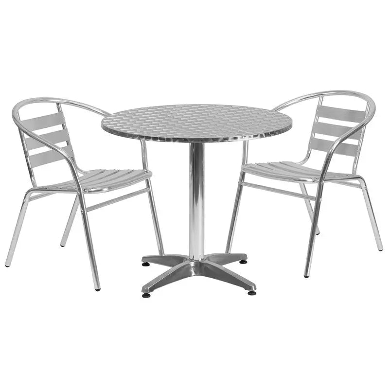 Skovde 3pcs Round 31.5'' Aluminum Table w/2 Slat Back Chairs iHome Studio