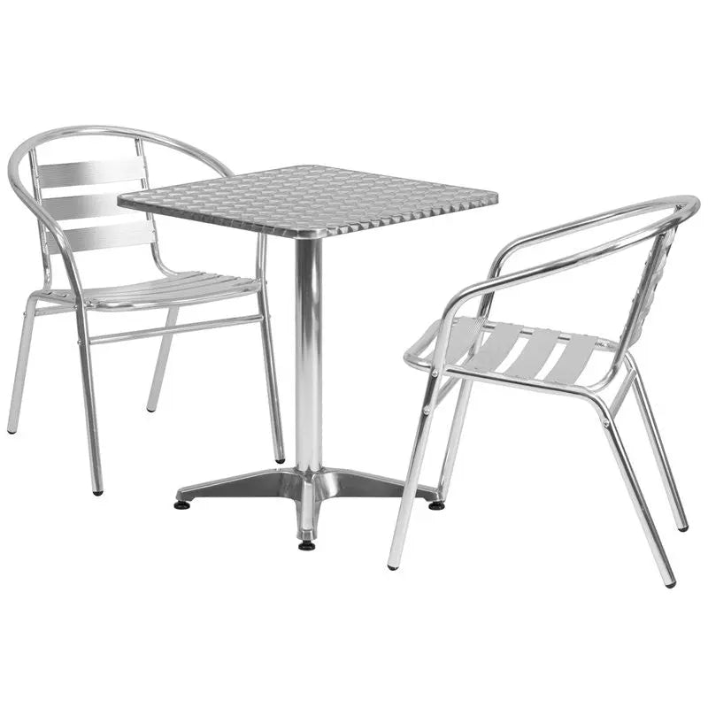 Skovde 3pcs Square 23.5'' Aluminum Table w/2 Slat Back Chairs iHome Studio