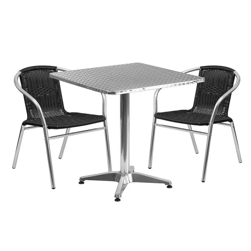 Skovde 3pcs Square 27.5'' Aluminum Table w/2 Black Rattan Chairs iHome Studio