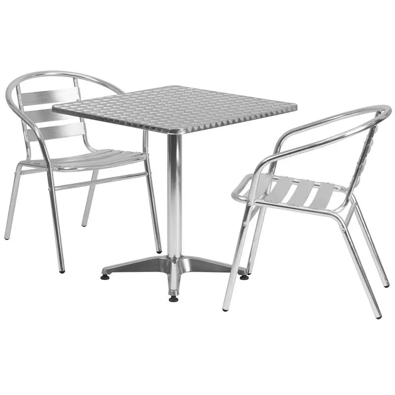 Skovde 3pcs Square 27.5'' Aluminum Table w/2 Slat Back Chairs iHome Studio