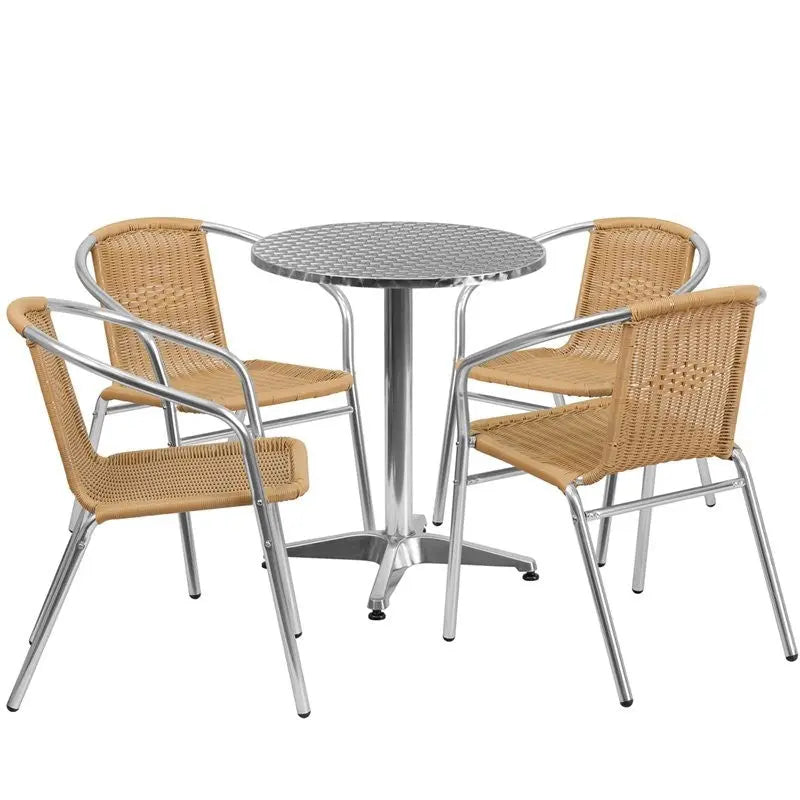 Skovde 5pcs Round 23.5'' Aluminum Table w/4 Beige Rattan Chairs iHome Studio