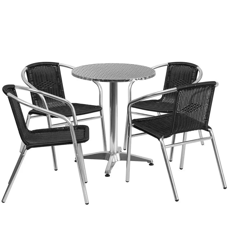 Skovde 5pcs Round 23.5'' Aluminum Table w/4 Black Rattan Chairs iHome Studio