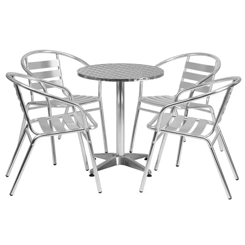 Skovde 5pcs Round 23.5'' Aluminum Table w/4 Slat Back Chairs iHome Studio
