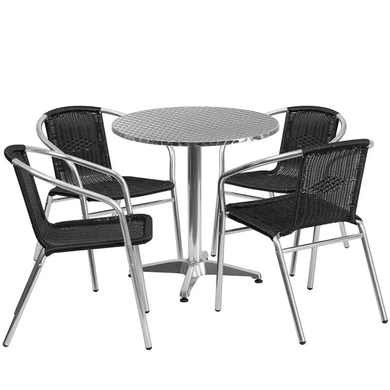 Skovde 5pcs Round 27.5'' Aluminum Table w/4 Black Rattan Chairs iHome Studio