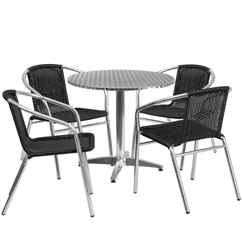 Skovde 5pcs Round 31.5'' Aluminum Table w/4 Black Rattan Chairs iHome Studio