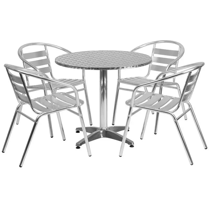 Skovde 5pcs Round 31.5'' Aluminum Table w/4 Slat Back Chairs iHome Studio