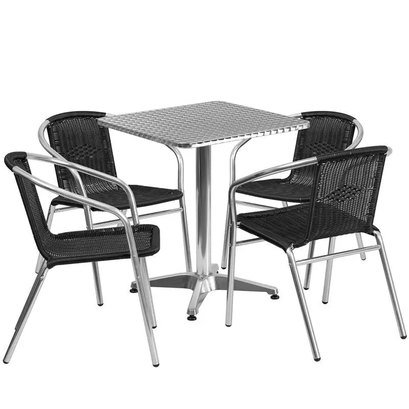 Skovde 5pcs Square 23.5'' Aluminum Table w/4 Black Rattan Chairs iHome Studio