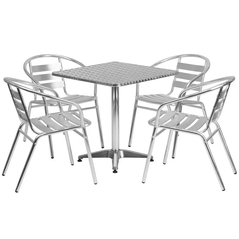 Skovde 5pcs Square 27.5'' Aluminum Table w/4 Slat Back Chairs iHome Studio