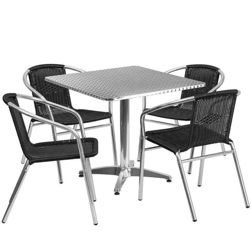Skovde 5pcs Square 31.5'' Aluminum Table w/4 Black Rattan Chairs iHome Studio