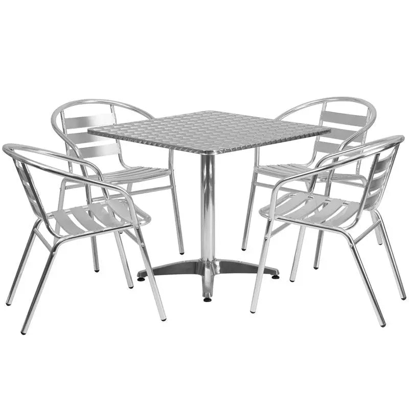 Skovde 5pcs Square 31.5'' Aluminum Table w/4 Slat Back Chairs iHome Studio