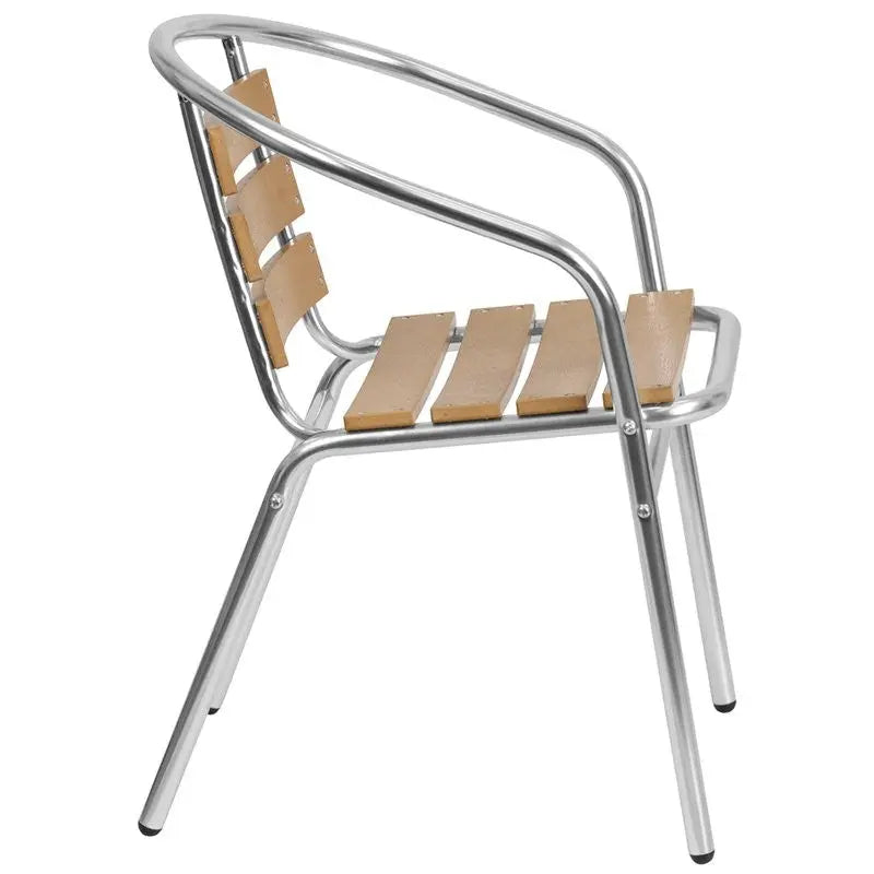 Skovde Aluminum Stack Chair w/Triple Slat Faux Teak Back for Patio/Bar iHome Studio
