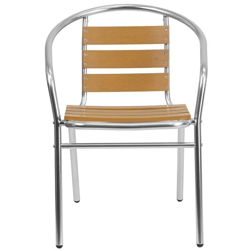 Skovde Aluminum Stack Chair w/Triple Slat Faux Teak Back for Patio/Bar iHome Studio