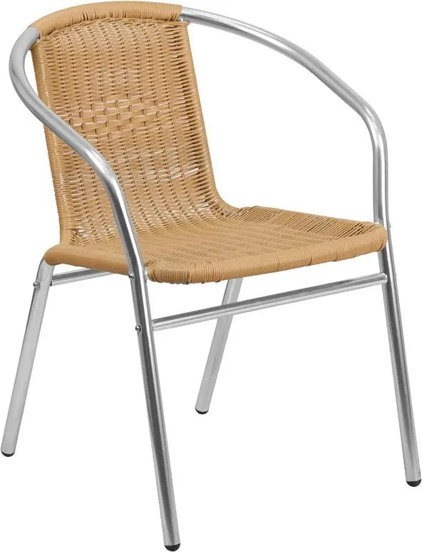 Skovde Aluminum and Beige Rattan Stack Chair for Patio/Bar/Restaurant iHome Studio