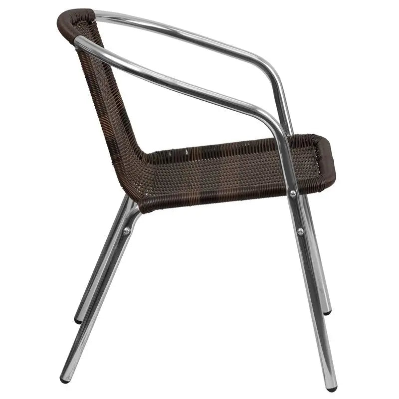 Skovde Aluminum and Dark Brown Rattan Stack Chair for Patio/Bar/Restaurant iHome Studio