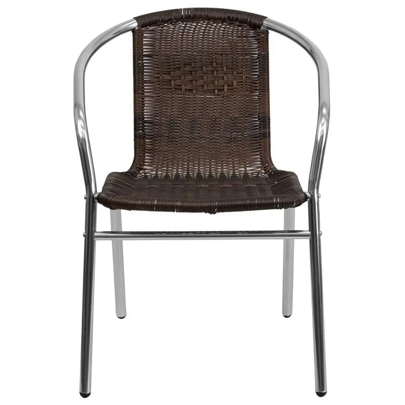 Skovde Aluminum and Dark Brown Rattan Stack Chair for Patio/Bar/Restaurant iHome Studio