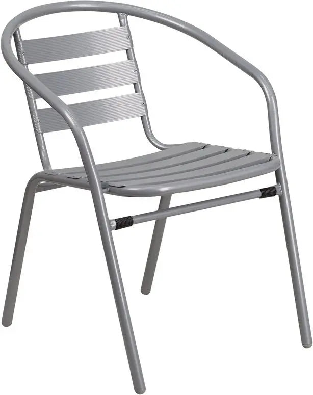 Skovde Silver Metal Stack Chair with Aluminum Slats for Patio/Bar/Restaurant iHome Studio