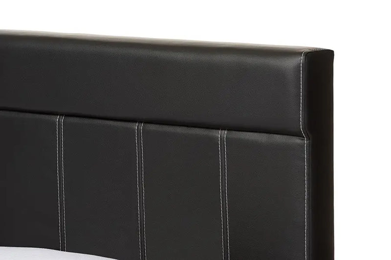 Solo Black Faux Leather Platform Bed w/Padded Headboard (Full) iHome Studio