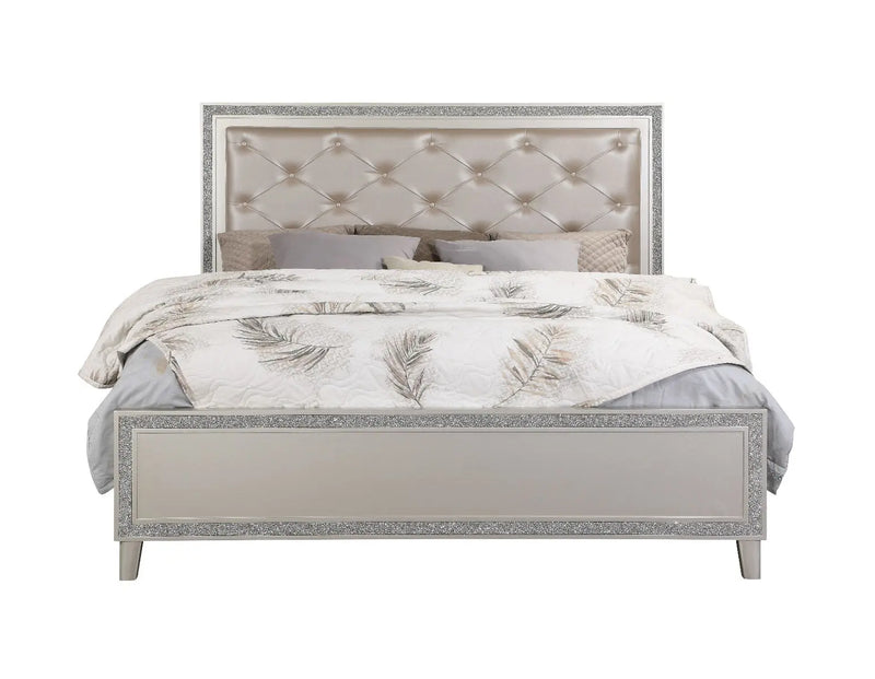 Solomon California King Bed, Faux Leather & Champagne Finish iHome Studio