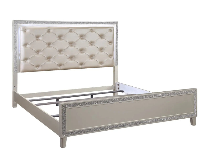 Solomon California King Bed, Faux Leather & Champagne Finish iHome Studio