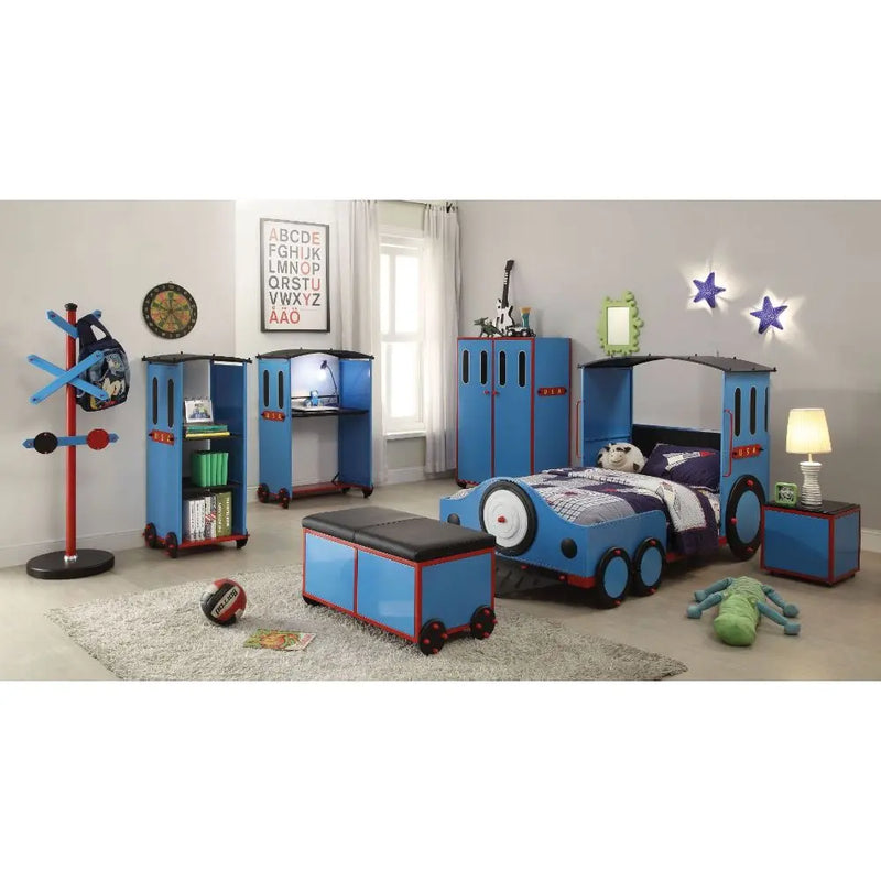 Sonny Train Style Twin Bed, Blue/Red & Black Train iHome Studio