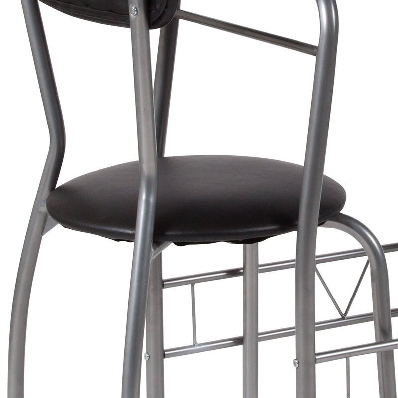 Sonya 3 Piece Bistro Set, Black Glass Top Table and Black Vinyl Padded Chairs iHome Studio